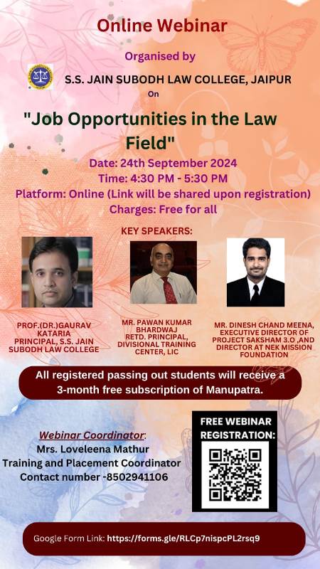 Career Guidance Session Online Webinar "Job Opportunities in the Law Field" at S.S. Jain Subodh Law College